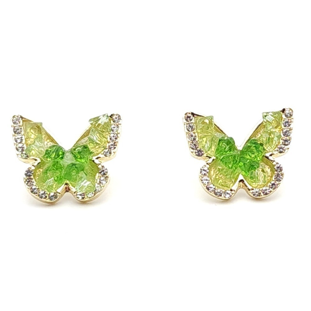Green Crystal Butterfly‎ Stud Earrings